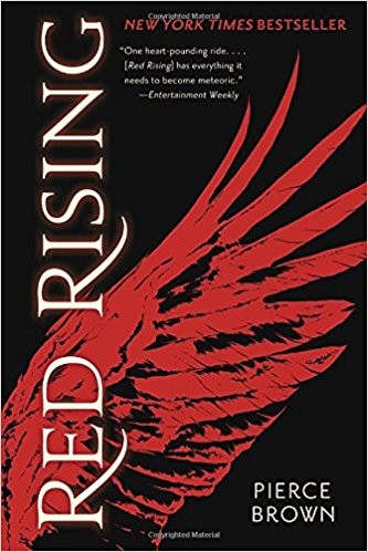 The cover of Red Rising by Pierce Brown. A Red feather lays across a black background